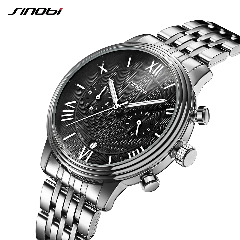 

SINOBI Fashion Sale Relógio masculino de couro Relógio de pulso masculino à prova d'água Calendário luminoso de luxo Relogio mas