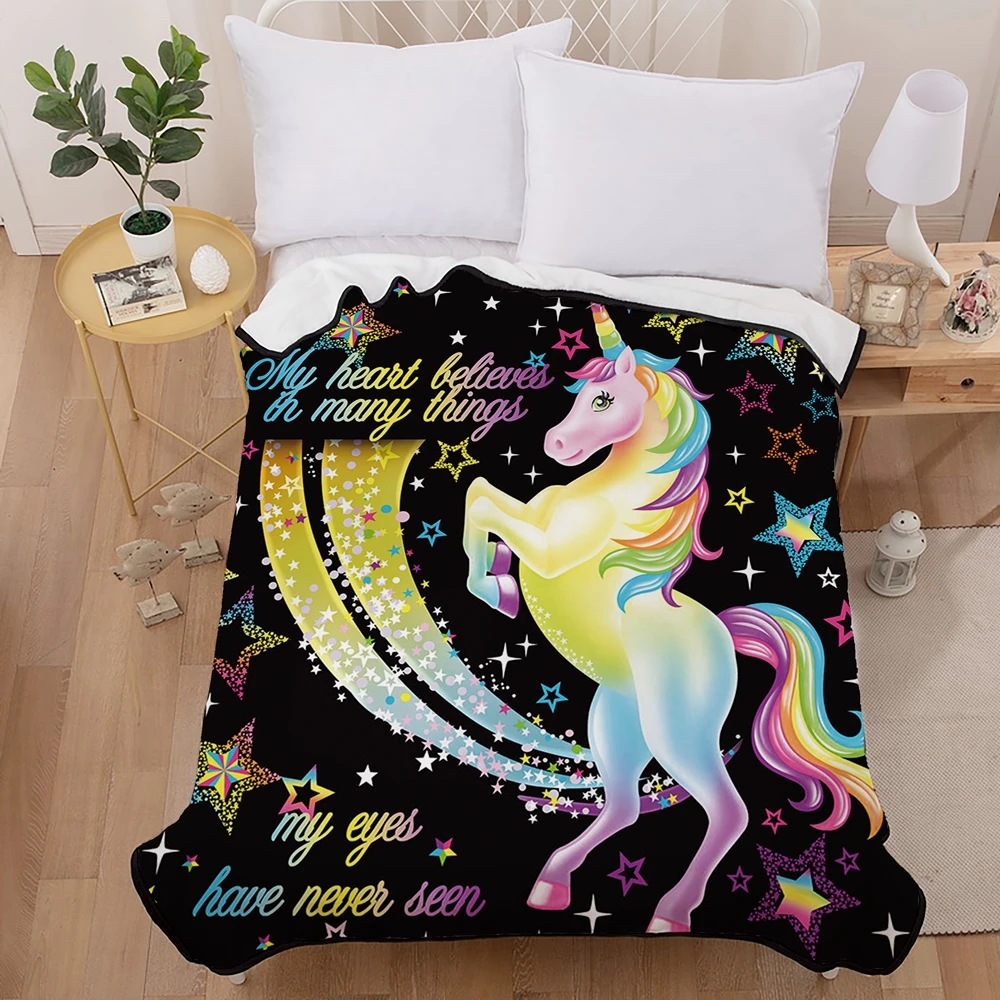 

3D Printed Flannel Blanket Super Soft Warm throw blanket for beds with Black Unicorn weighted Blanket for Summer Home Textile