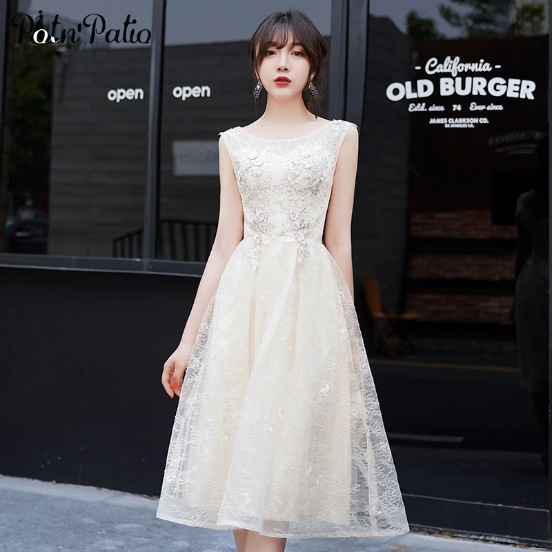 Champagne Lace Evening Dresses Short Shoulder Straps Sleeveless Backless Appliques Prom Dresses For Homecoming Party
Champagne Lace Evening Dresses Short Shoulder Straps Sleeveless Backless Appliques Prom Dresses For Homecoming Party