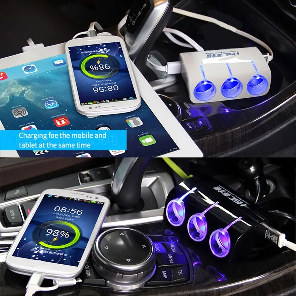 YC401 Multifunctional Dual USB Port 3 Way Car Cigarette Lighter Socket Splitter Charger Car Charger Plug Adapter
YC401 Multifunctional Dual USB Port 3 Way Car Cigarette Lighter Socket Splitter Charger Car Charger Plug Adapter