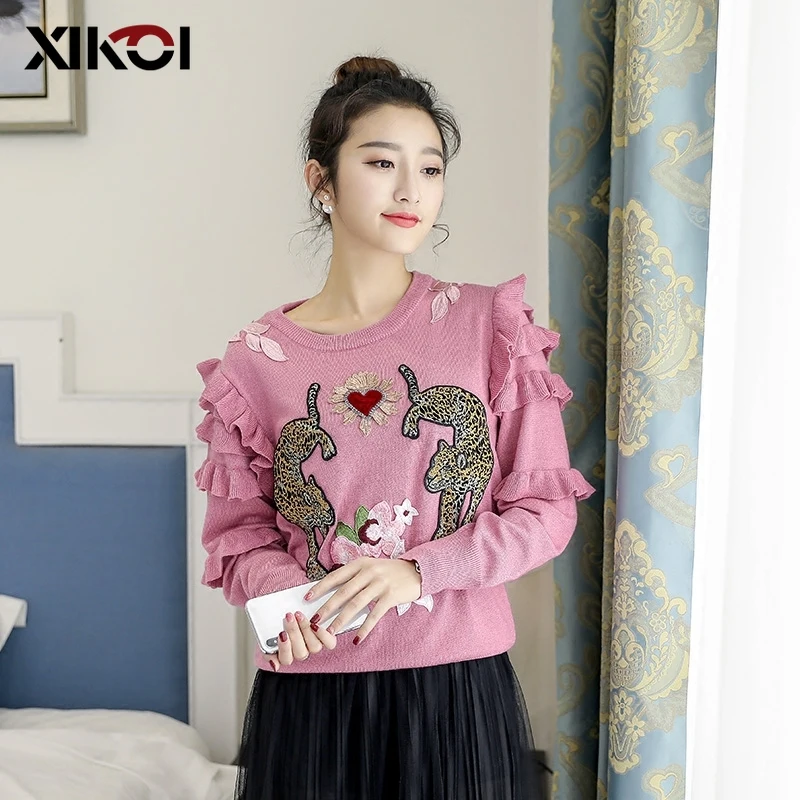Luxury Embroidery Sweater Korean Autumn Winter Women's Long Sleeve Flower Animal Heart Ruffles Knitted Pullovers And Sweaters
Luxury Embroidery Sweater Korean Autumn Winter Women's Long Sleeve Flower Animal Heart Ruffles Knitted Pullovers And Sweaters