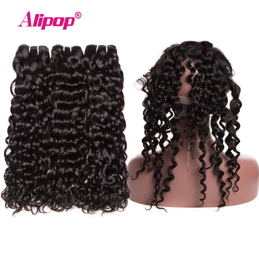 Water Wave 360 Lace Frontal Closure With Bundles Human Hair 3 Bundles With Closure Brazilian Hair Weave Bundles ALIPOP Remy (7)