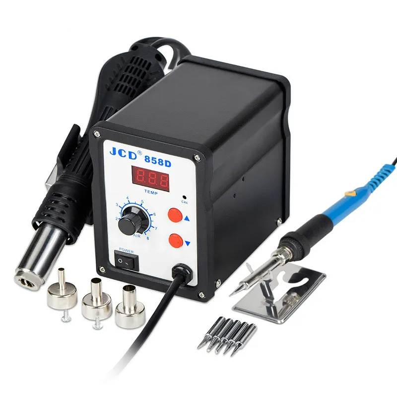 858D hot air gun hot air welding table 110V220V number display controlled temperature SMD mobile phone service tool.
858D hot air gun hot air welding table 110V220V number display controlled temperature SMD mobile phone service tool.