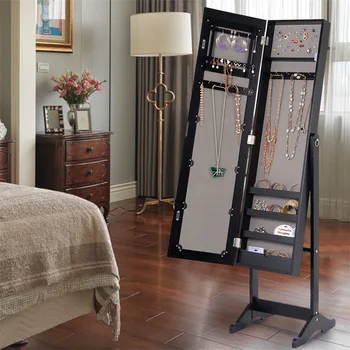 Mirrored Jewelry Cabinet Storage Box MDF Black White Large Storage Box With Dressing Mirror Capacity 4 Storage Shelves HB84438
Mirrored Jewelry Cabinet Storage Box MDF Black White Large Storage Box With Dressing Mirror Capacity 4 Storage Shelves HB84438