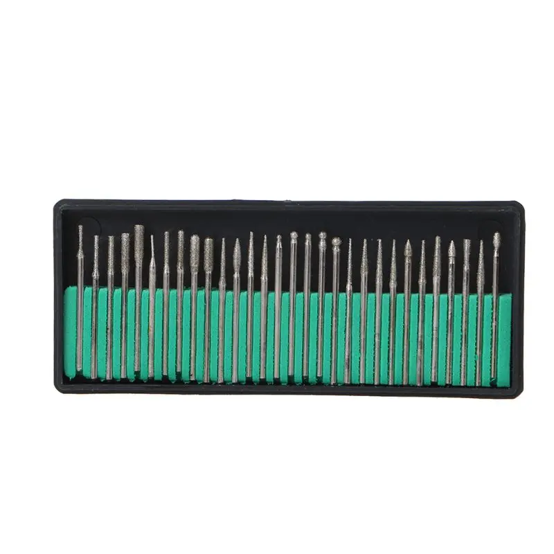 30Pcs/Set Diamond Rotary Burr Bits Drill Grinding Head Set For Carving Engraving Rotary Tool with Box 2.35mm Shank
30Pcs/Set Diamond Rotary Burr Bits Drill Grinding Head Set For Carving Engraving Rotary Tool with Box 2.35mm Shank