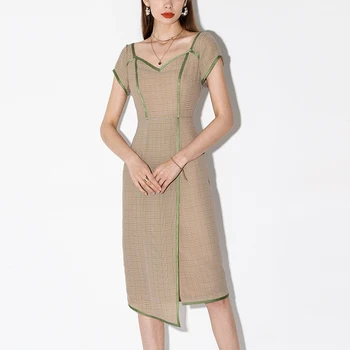 Seifrmann Summer Fashion Runway Asymmetrical Women Midi dress V-Neck Short Sleve Dignified Madam Slim Vintage Plaid Dress
Seifrmann Summer Fashion Runway Asymmetrical Women Midi dress V-Neck Short Sleve Dignified Madam Slim Vintage Plaid Dress