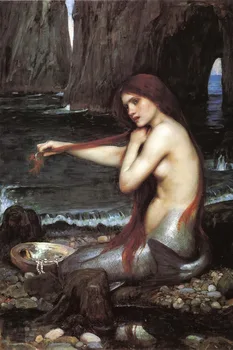 

Neo Classical figurative painting canvas portrait poster beauty picture giant picture A Mermaid c1900 By John William Waterhouse