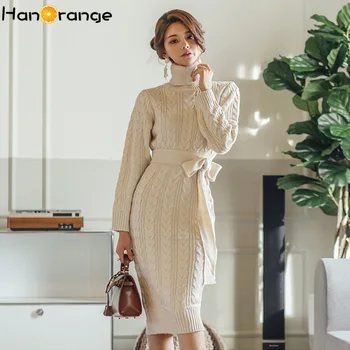 Knitted Twist Sweater Turtleneck Dress 2020 New Vintage Knit Bottom Sweater Long Sleeve Dress Sashes 
Knitted Twist Sweater Turtleneck Dress 2020 New Vintage Knit Bottom Sweater Long Sleeve Dress Sashes