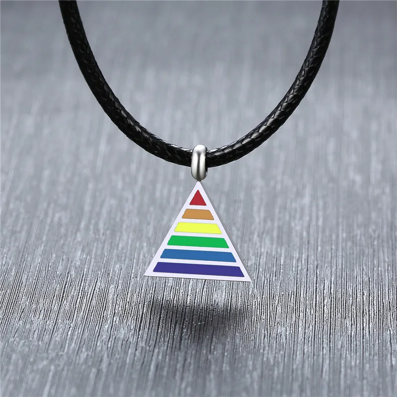 ZORCVENS Silver Color Stainless Steel Rainbow Triangle Pendant Necklace for Man Jewelry Black Cord Wedding Gift | Украшения и