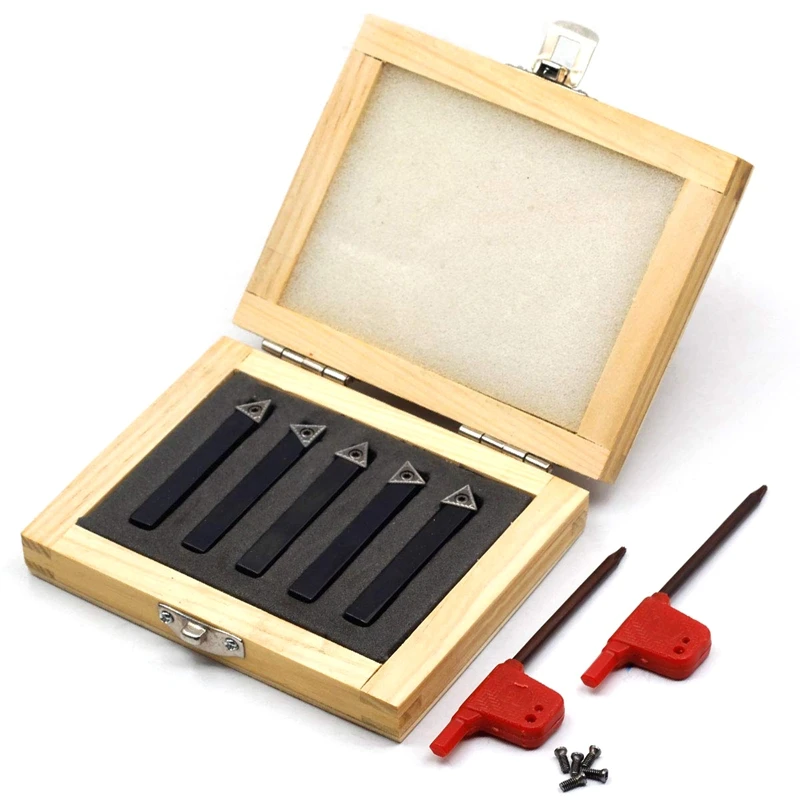 1/4 inch Mini Indexable Carbide Lathe Turning Tool Holder Lathe Bit Set with Carbide Inserts TCMT090204, 5 Pieces
1/4 inch Mini Indexable Carbide Lathe Turning Tool Holder Lathe Bit Set with Carbide Inserts TCMT090204, 5 Pieces