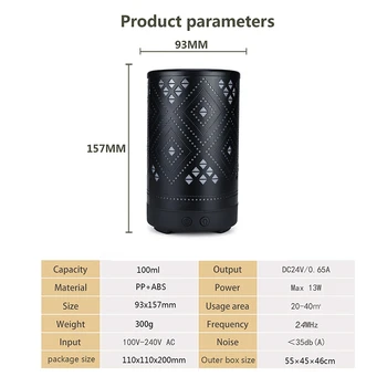 Metal Grid Essential Oil Diffuser 100Ml Aroma Diffuser Ultrasonic Aromatherapy Humidifier Cool Mist Maker for Home Office
Metal Grid Essential Oil Diffuser 100Ml Aroma Diffuser Ultrasonic Aromatherapy Humidifier Cool Mist Maker for Home Office
