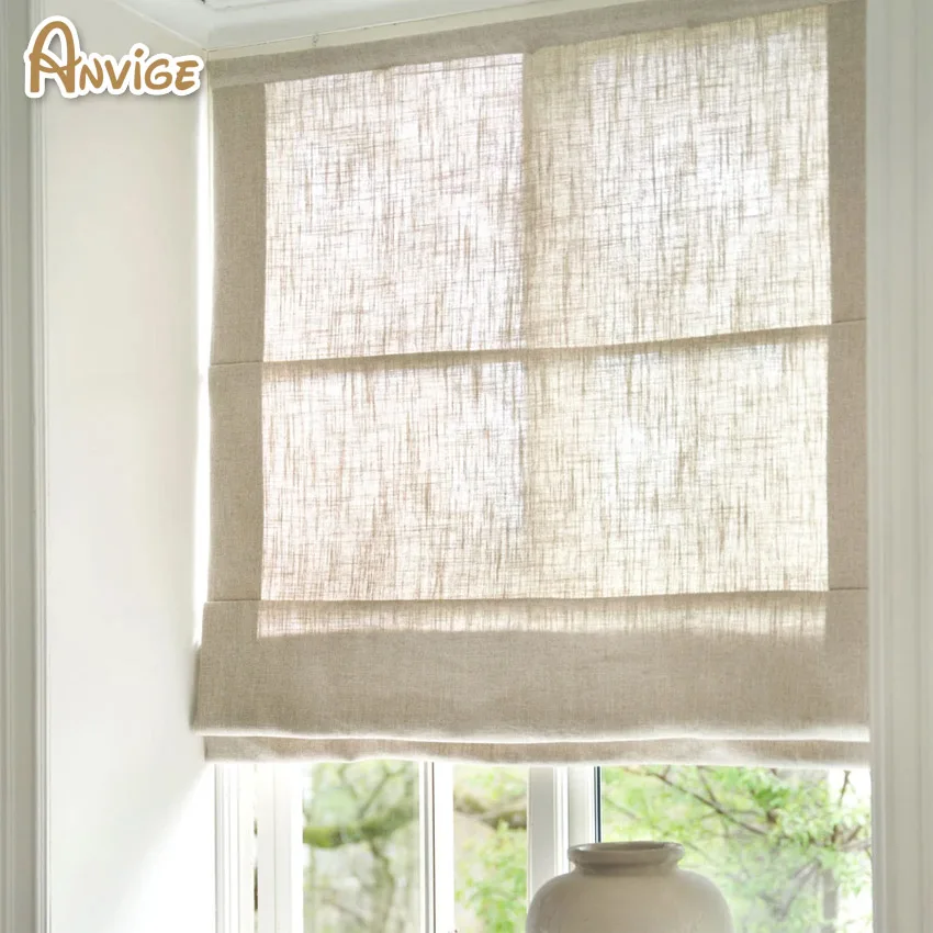 

New Arrival Motorized Natural Cotton Linen Fabric Modern Flat Roman Shades Customized Roman Blinds With Installation Included