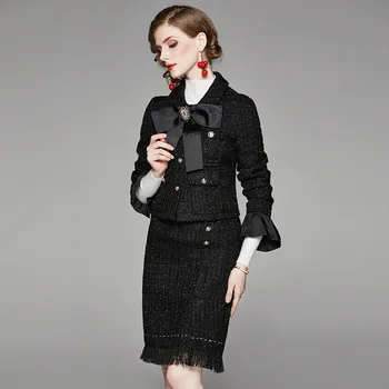 2019 Autumn And Winter New Ol Temperament Suit Bow Tie Tweed Coat Tops And Matching Tassels Skirt Women Two Piece Outfits
2019 Autumn And Winter New Ol Temperament Suit Bow Tie Tweed Coat Tops And Matching Tassels Skirt Women Two Piece Outfits
