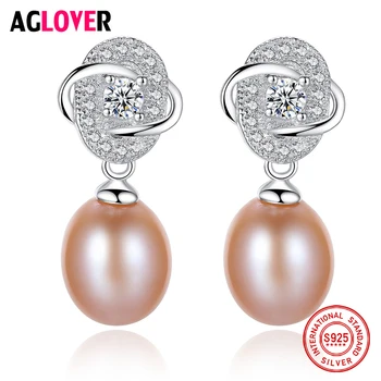 AGLOVER 925 Solid Silver Flower Zircon Inlay Earrings Natural Freshwater Pearl Earrings Pearl Fine Jewelry Women Gift Wholesale
AGLOVER 925 Solid Silver Flower Zircon Inlay Earrings Natural Freshwater Pearl Earrings Pearl Fine Jewelry Women Gift Wholesale