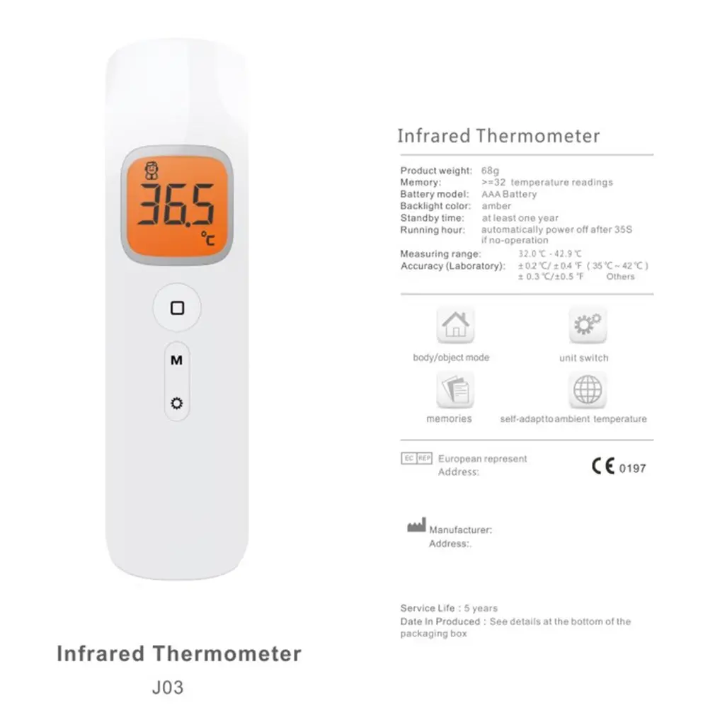 Baby Thermometer Abs Accurate Infrared Digital Lcd Body Measurement Forehead Ear Non-Contact Thermometer 1 Set
Baby Thermometer Abs Accurate Infrared Digital Lcd Body Measurement Forehead Ear Non-Contact Thermometer 1 Set