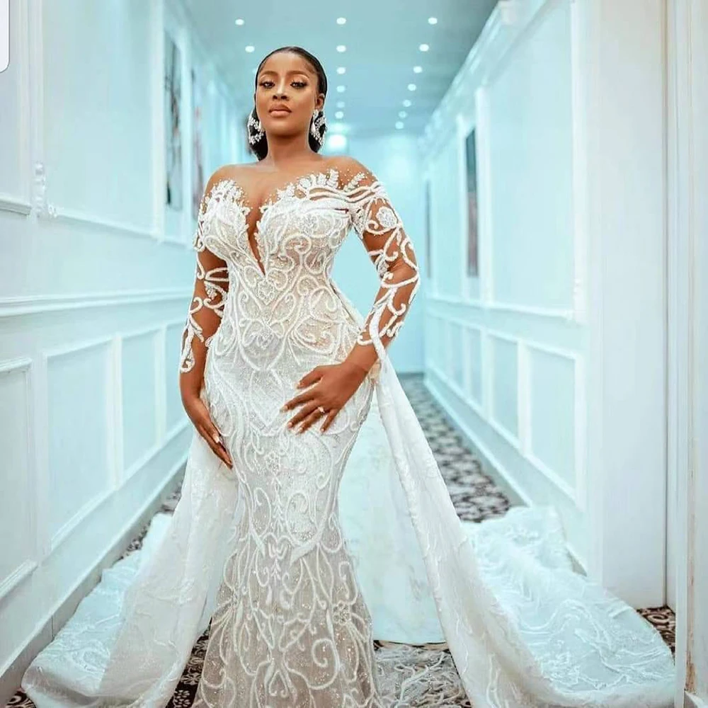 New Design Beading Wedding Dresses Long Sleeve Sheath Bridal Gowns With Detachable Tail
New Design Beading Wedding Dresses Long Sleeve Sheath Bridal Gowns With Detachable Tail