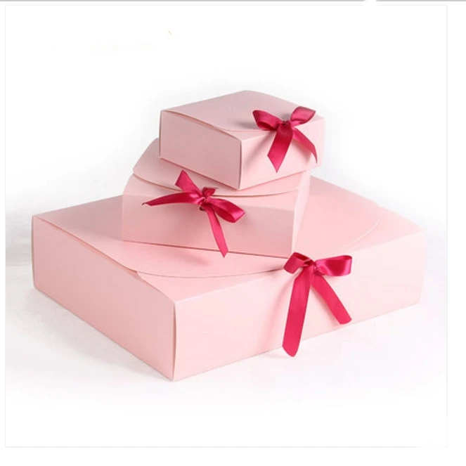 Multiple size Black White Kraft Paper Gift Box Package Wedding Party Favor Candy Boxes with Ribbon