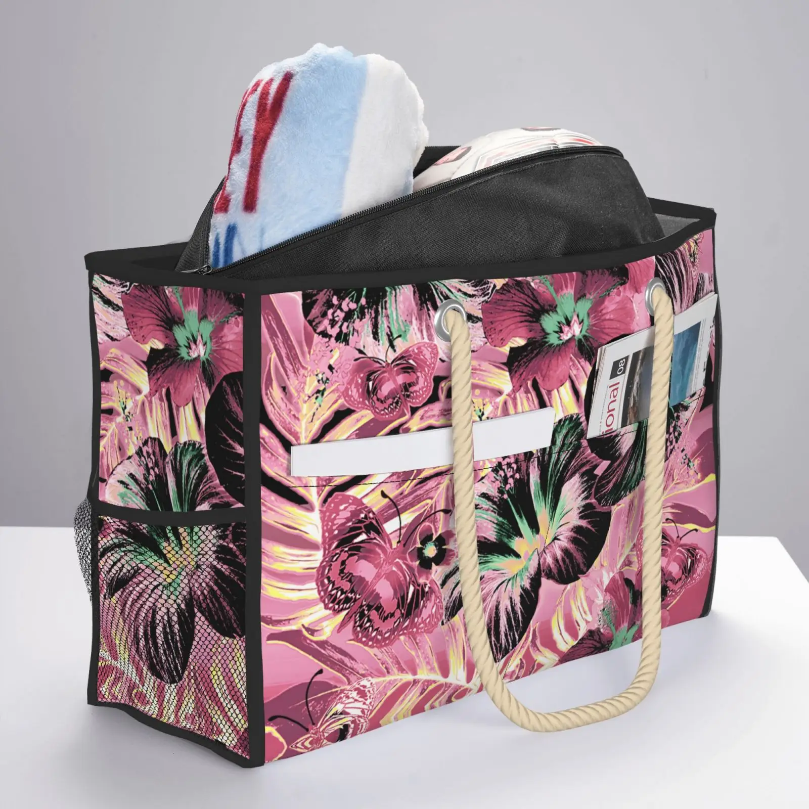 

NOISYDESIGNS Women Samoan Large Beach Shoulder Bag Vintage Hawaiian Tropical Hibiscus Floral Print Multi-purpose Travel Bag