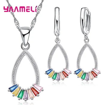Elegant 925 Sterling Silver Women Jewelry Sets Multicolored AAA Zircon Classic Water Drop Pendant Necklace Hoop Earrings Gift
Elegant 925 Sterling Silver Women Jewelry Sets Multicolored AAA Zircon Classic Water Drop Pendant Necklace Hoop Earrings Gift