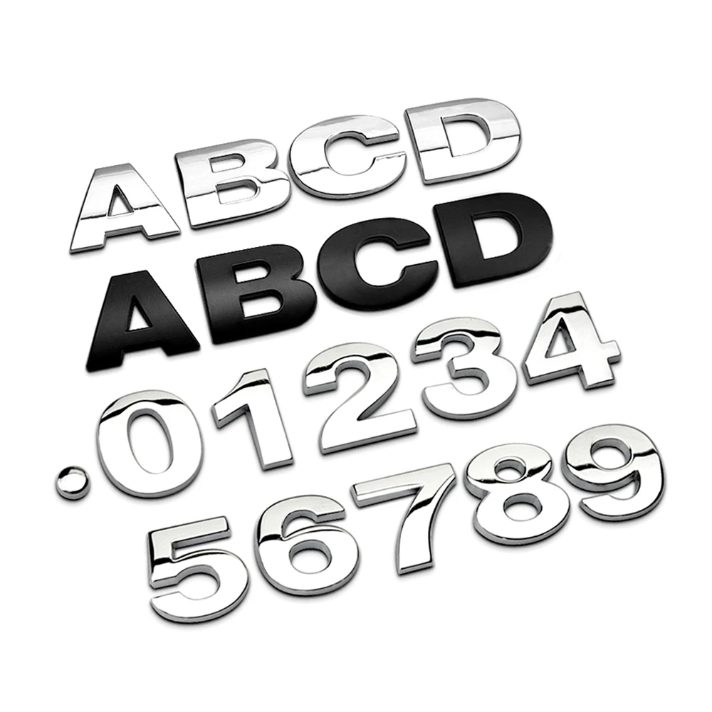3D металлический алфавит Серебряный значок хромированные серебряные буквы цифры