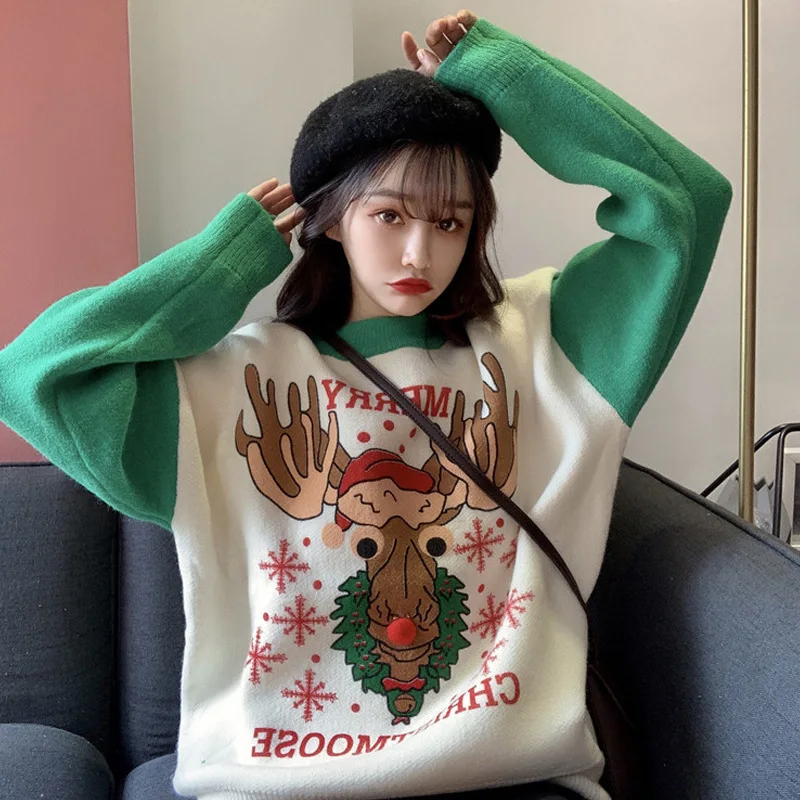 Korean pullover knitted sweater Winter Women's Sweater Harajuku Elk Christmas Loose Long-Sleeved Casual female Sweater 613G
Korean pullover knitted sweater Winter Women's Sweater Harajuku Elk Christmas Loose Long-Sleeved Casual female Sweater 613G