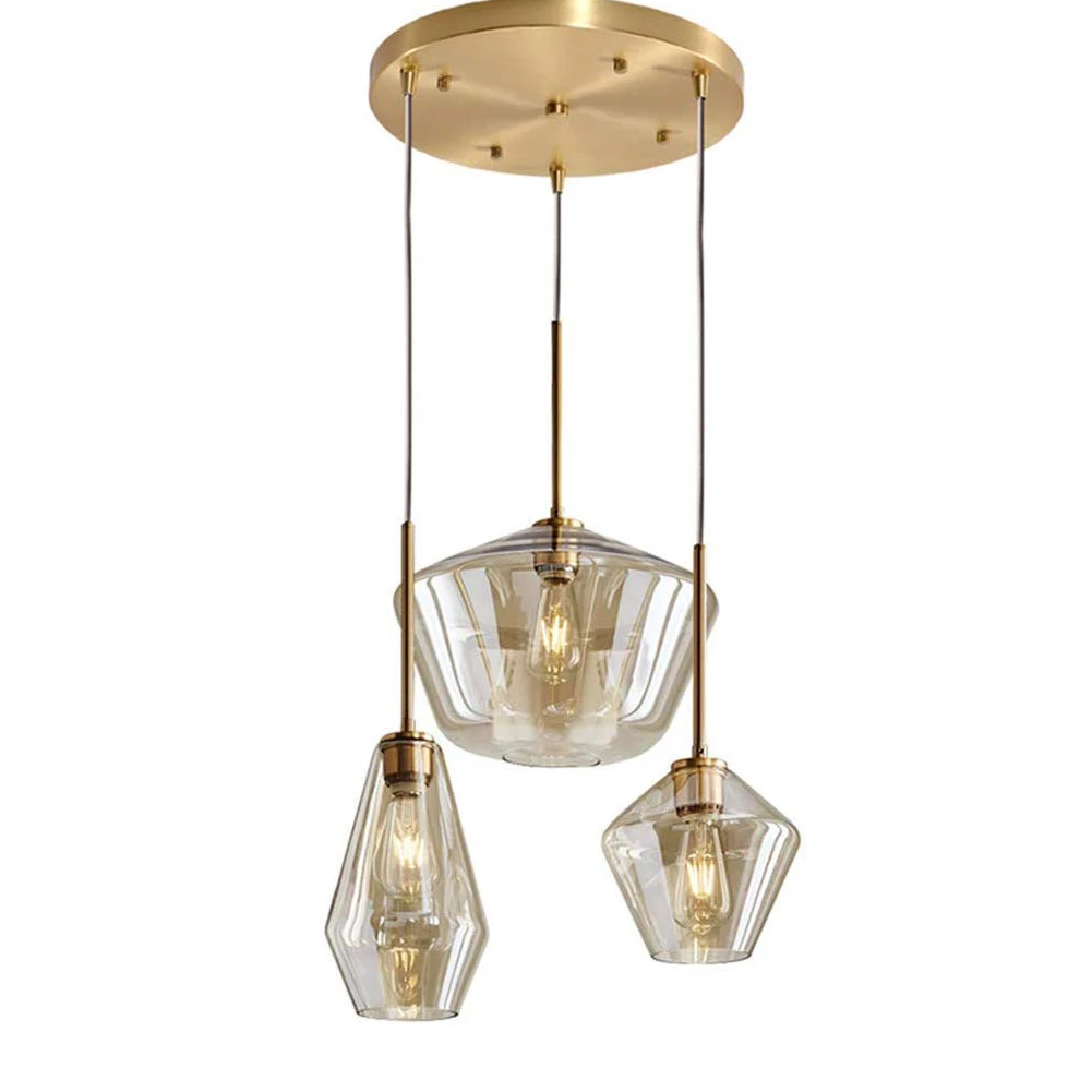 

Vintage Pendant Ceiling Lighting with 3 Cognac Glass Lampshade, Chandelier Hanging Light Fixture for Kitchen Island Dining Room