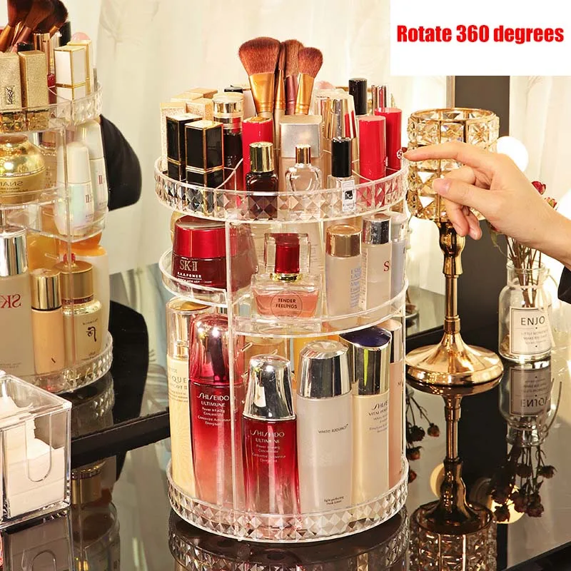 360 Degree Rotating Cosmetic Storage Box Makeup Organizer Cosmetic Storage Rack Fashion Crystal shelf Display Stand High Capacit
360 Degree Rotating Cosmetic Storage Box Makeup Organizer Cosmetic Storage Rack Fashion Crystal shelf Display Stand High Capacit