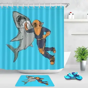 Diver and Shark Creative Shower Curtain Bathroom Waterproof Polyester Fabric Bath Curtains For The Bathroom Sets With 12 Hooks
Diver and Shark Creative Shower Curtain Bathroom Waterproof Polyester Fabric Bath Curtains For The Bathroom Sets With 12 Hooks
