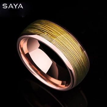 Rose Gold Tungsten Carbide Engagement Rings Inlay Olive Green Steel Wire High Polished Dome Band, Free Shipping, Customized
Rose Gold Tungsten Carbide Engagement Rings Inlay Olive Green Steel Wire High Polished Dome Band, Free Shipping, Customized