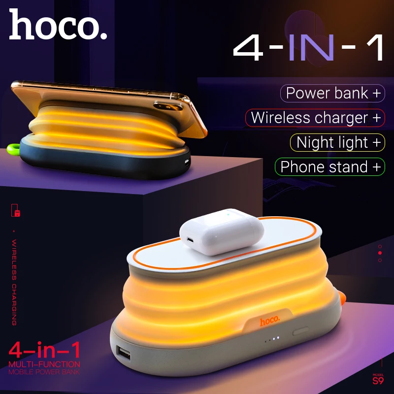 hoco mobile power bank 5000mAh wireless charging charger 5W USB output portable battery night light desktop stand phone holder
hoco mobile power bank 5000mAh wireless charging charger 5W USB output portable battery night light desktop stand phone holder