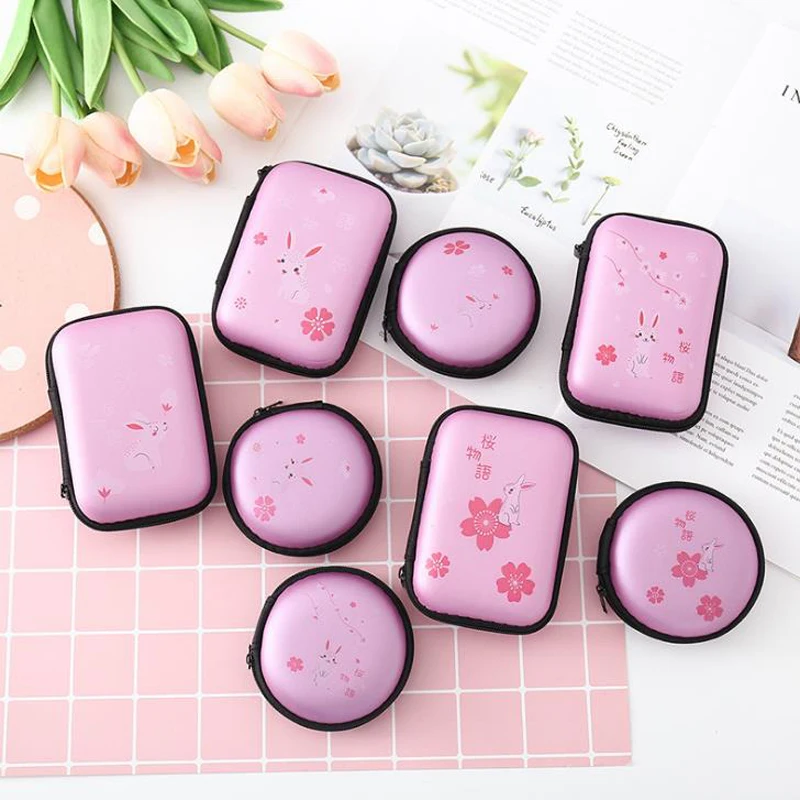 1 Pcs Cute Portable Mini Cherry Blossoms Sakura Rabbit Women Girls Coin Bags Headphone Case Zipper Card Holders Pouch Gifts |