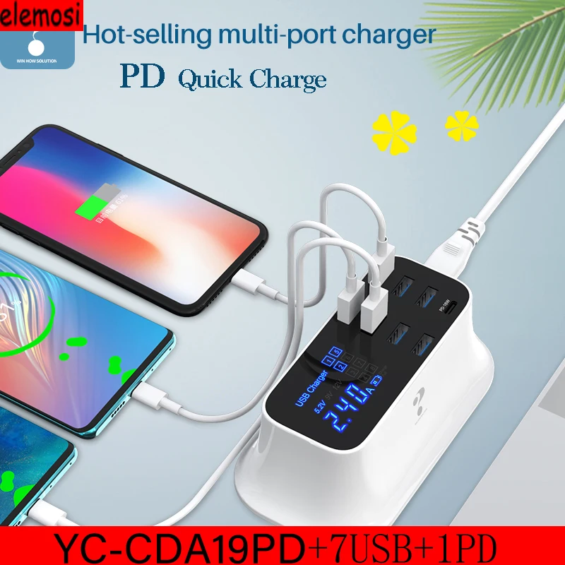 YC-CDA19PD 7USB+1PD Multi-port Charger 8 Port USB Charger HUB Quick Charge 3.0 LED Display Multi USB Mobile Phone Desktop
YC-CDA19PD 7USB+1PD Multi-port Charger 8 Port USB Charger HUB Quick Charge 3.0 LED Display Multi USB Mobile Phone Desktop