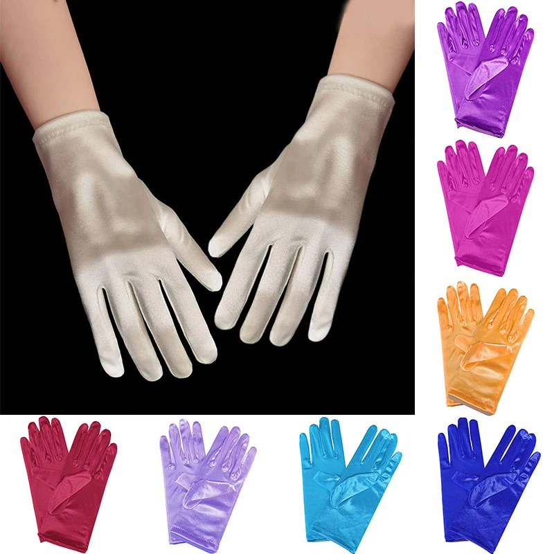 

1 PC Girl Lady Satin Short Finger Wrist Gloves Smooth Evening Party Formal Prom Costume Stretch Gloves Red White Etiquette Glove