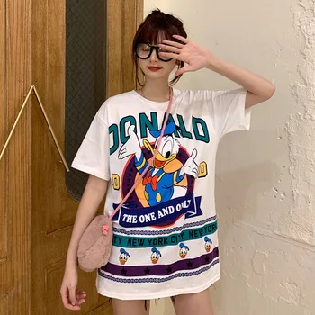 New Cartoon Cotton Summer Donald Duck Loose Mid-length Women T-shirt Harajuku Shirt Korean Clothes Womens Clothing Short Print 
New Cartoon Cotton Summer Donald Duck Loose Mid-length Women T-shirt Harajuku Shirt Korean Clothes Womens Clothing Short Print