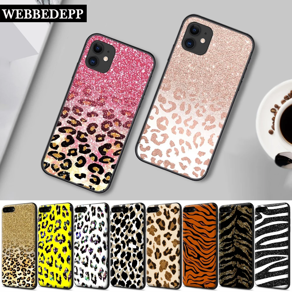 Фото 56W Luxury Glitter Bling Foil Leopard Silicone soft Case for iPhone 5 SE 5S 6 6S Plus 7 8 11 Pro X XS Max XR | Мобильные телефоны и
