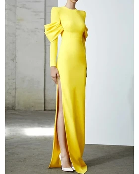 New Arabic Dubai Sheath Column Elegant Formal Evening Dress Jewel Neck Long Sleeve Split Front Yellow Prom Gowns vestidos
New Arabic Dubai Sheath Column Elegant Formal Evening Dress Jewel Neck Long Sleeve Split Front Yellow Prom Gowns vestidos