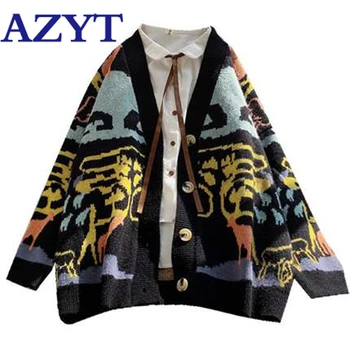 AZYT New Graffiti Women Sweater Cardigan Jacket 2020 Vintage Loose Thicken Knit Cardigan Coat V Neck Outwear Knitshirt Tops
AZYT New Graffiti Women Sweater Cardigan Jacket 2020 Vintage Loose Thicken Knit Cardigan Coat V Neck Outwear Knitshirt Tops