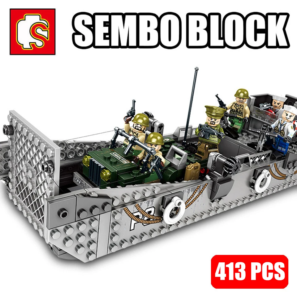 SEMBO Military WW2 US Army LCM3 landing craft Building Blocks Model City Police Truck Soldier Figures Weapon Bricks Toys for Boy
SEMBO Military WW2 US Army LCM3 landing craft Building Blocks Model City Police Truck Soldier Figures Weapon Bricks Toys for Boy