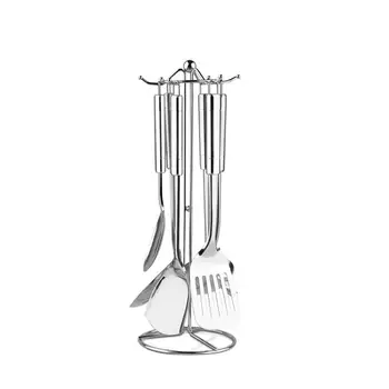 6PCS Stainless Steel Cooking Utensil Set Utility Kitchen Utensils Cookware Set and 1PC Storage Stand Rack for Home Cooking Tools