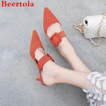 New Sheep Suede Women's Slippers Square Buckle High Heels Women Pointed Toe Casual Slipper Pumps Concise Black Orange Chaussures
New Sheep Suede Women's Slippers Square Buckle High Heels Women Pointed Toe Casual Slipper Pumps Concise Black Orange Chaussures