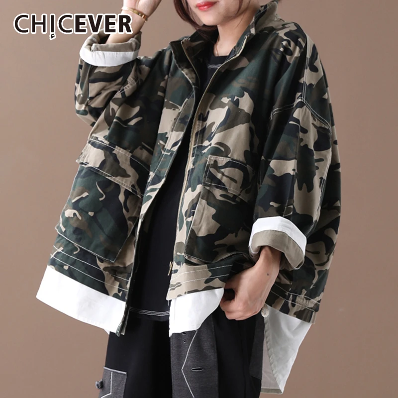 CHICEVER Camouflage Patchwork Hit Color Women's Jacket Stand Collar Long Sleeve Large Size Loose Coat Female 2019 Autumn New
CHICEVER Camouflage Patchwork Hit Color Women's Jacket Stand Collar Long Sleeve Large Size Loose Coat Female 2019 Autumn New