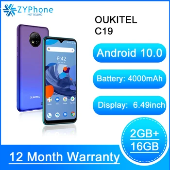 

6.49'' HD 2GB 16GB Quad Cameras Smartphone MTK6737 Octa Core Android 10.0 Mobile Phone 4000mAh OUKITEL C19