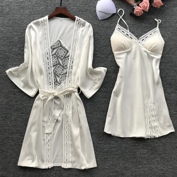 Women Pajamas 2 Pieces Satin Sleepwear Pijama Silk Home Wear Home Clothing Embroidery Sleep Lounge Pyjama with Chest Pads
Women Pajamas 2 Pieces Satin Sleepwear Pijama Silk Home Wear Home Clothing Embroidery Sleep Lounge Pyjama with Chest Pads