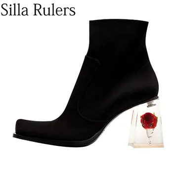 2019 Runway Square Transparent Heels Cheleas Boots Woman Black Silk Ankle Boots Woman Rose Flower Slip On Boots Woman
2019 Runway Square Transparent Heels Cheleas Boots Woman Black Silk Ankle Boots Woman Rose Flower Slip On Boots Woman