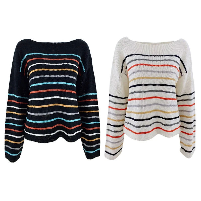 Women Autumn Flare Long Sleeves Sweater Crew Neck Rainbow Striped Knitted Pullover Tops Casual Loose Jumper Shirt Streetwear S-X
Women Autumn Flare Long Sleeves Sweater Crew Neck Rainbow Striped Knitted Pullover Tops Casual Loose Jumper Shirt Streetwear S-X