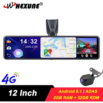 

WHEXUNE 12" IPS Car DVR Rearview Mirror RAM 2GB +ROM 32GB Android 8.1 Wifi 3 Split Screen ADAS Dual Dash Cam Car Video Recorder