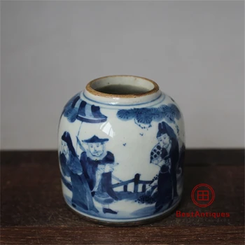 

Qing Blue and White Characters Story Water Jar Old Goods Hand-painted Antique Vase Decoration Porcelain Collection Home Decor