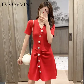 TVVOVVIN New 2020 SUMMER Fashion Red Pearl Buttons Rivet High Quality V NECK Lantern Sleeve Knit Dress Knitting Dresses N026
TVVOVVIN New 2020 SUMMER Fashion Red Pearl Buttons Rivet High Quality V NECK Lantern Sleeve Knit Dress Knitting Dresses N026