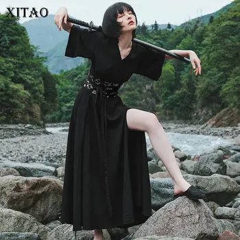 XITAO Split High Waist Slim Black Dress Women Clothes 2020 Summer New Fashion V Neck Short Sleeve Match All Dress DZL1163 
XITAO Split High Waist Slim Black Dress Women Clothes 2020 Summer New Fashion V Neck Short Sleeve Match All Dress DZL1163