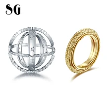 SG Nóng Bạc & Vàng Thiên Văn Mặt Cầu Bóng Vòng Phức Tạp Xoay Vũ Trụ Chòm Sao Nhẫn Dành Cho Cặp Đôi Trang Sức(China)